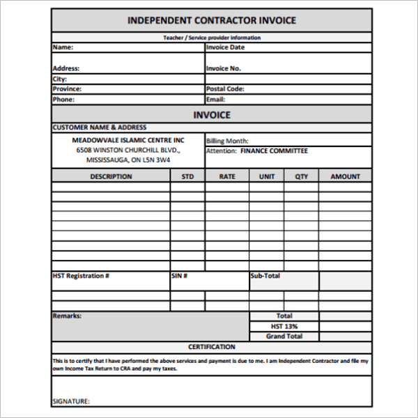 20 contractor receipt templates free pdf excel word formats