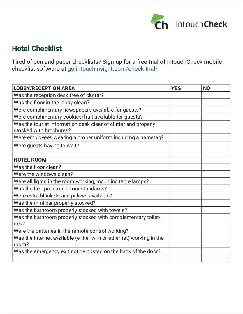 Maintenance supervisor checklist the forms professionals trust! 11+ Hotel Checklist Examples - PDF, Word | Examples