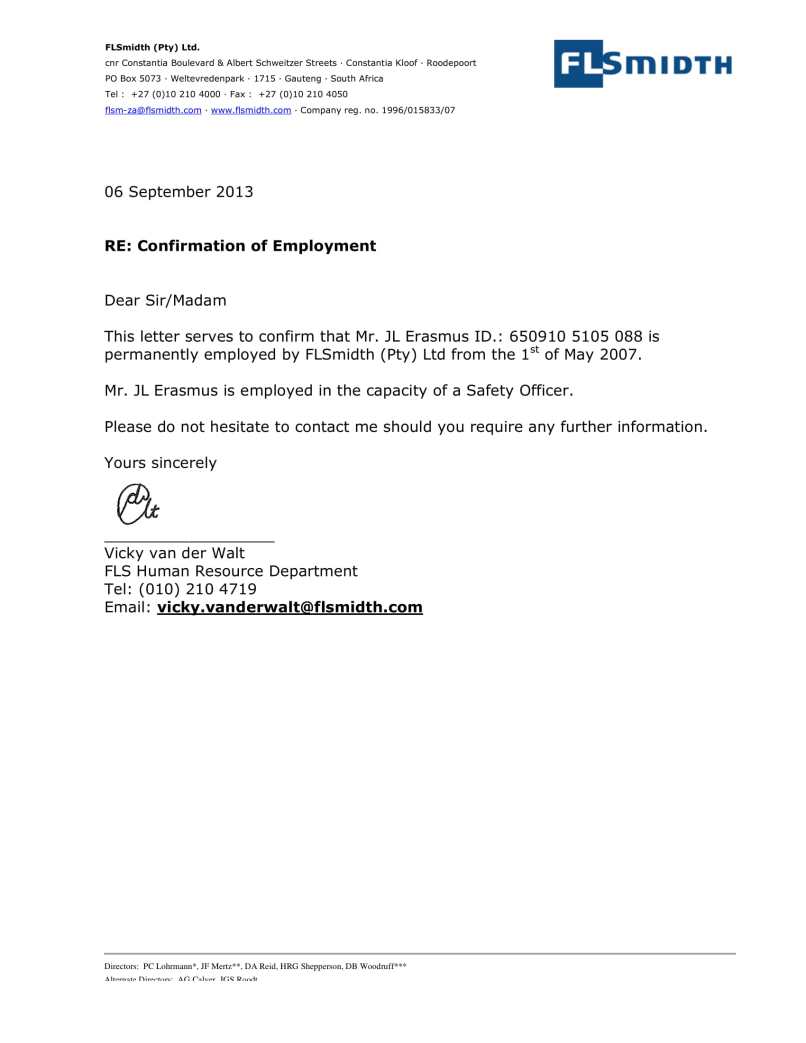 Letter Of Confirmation In Employment - certify letter