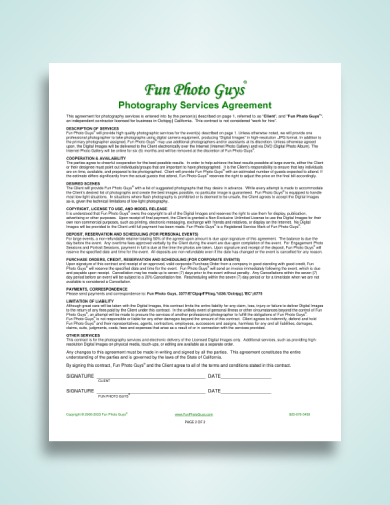 A simple photography contract can be used between photographers and a wedding couple · sections detailing payment terms, schedule, responsibilities, and more . 10+ Best Photography Agreement Examples & Templates Download Now | Examples