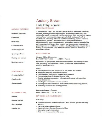 View this sample resume for data entry, or download the data entry resume template in word. 10 Data Entry Resume Examples Specialist Operator Fresher Examples