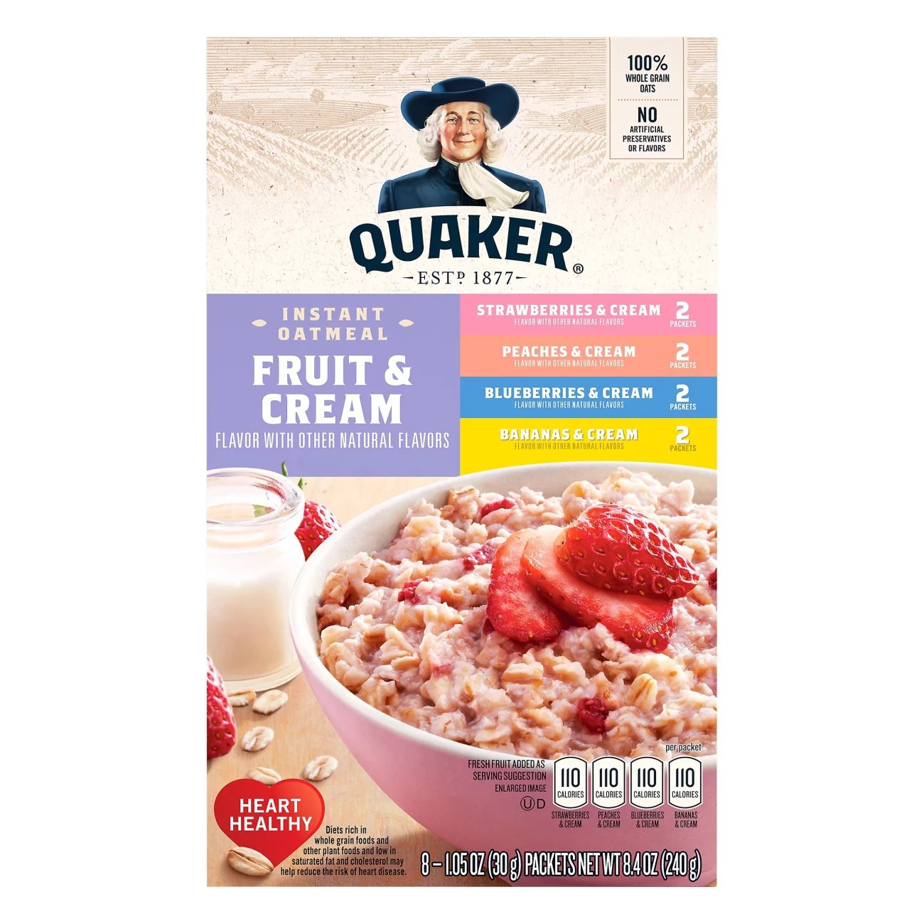 1 packet (45g) nutrition facts. Quaker Fruit Cream Instant Oatmeal Variety Pack Shop Cereal Breakfast At H E B