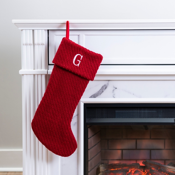 Adorable small mantel piece decoration perfect for gift giving . Red Knit Monogram G Stocking Kirklands