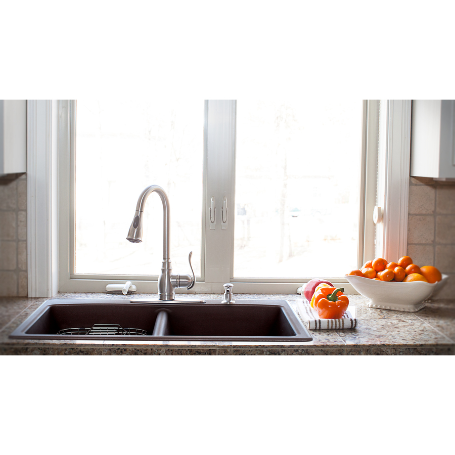 A franke box centre sink will allow you to achieve more while occupying less space in your kitchen. Shop Franke USA 22-in x 33-in Mocha Double-Basin Granite