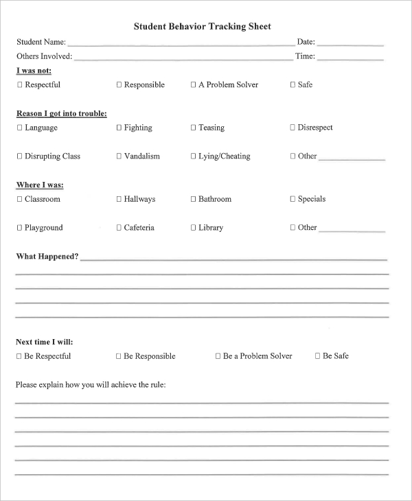 Having systems and processes and data sheets to track behavior is important for. Free 10 Sample Behavior Tracking Forms In Pdf Ms Word