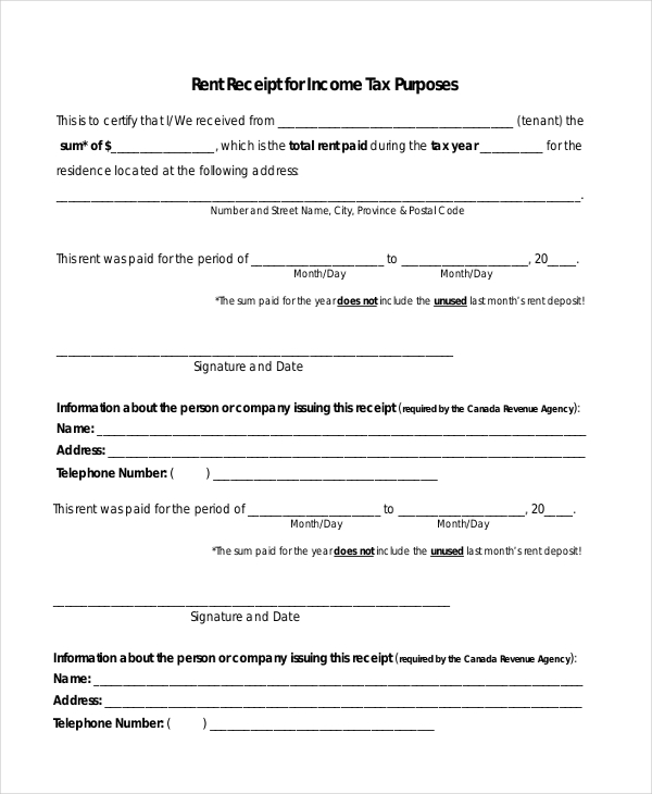 free 12 sample rent receipt forms in pdf excel word