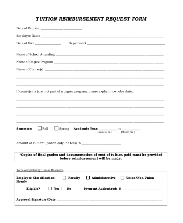 free 10 sample tuition reimbursement forms in pdf word excel