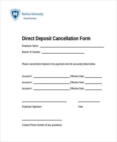 free 7 sample direct deposit cancellation forms in pdf ms word