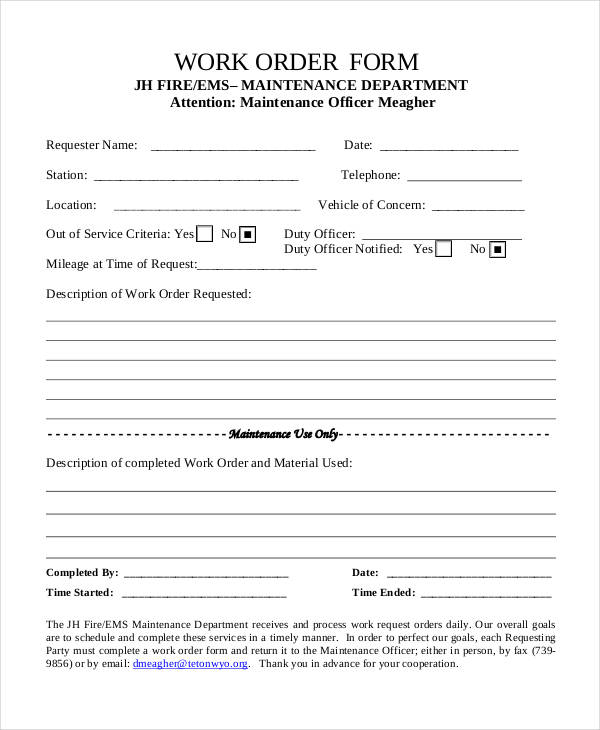 free 20 work order forms in pdf excel ms word