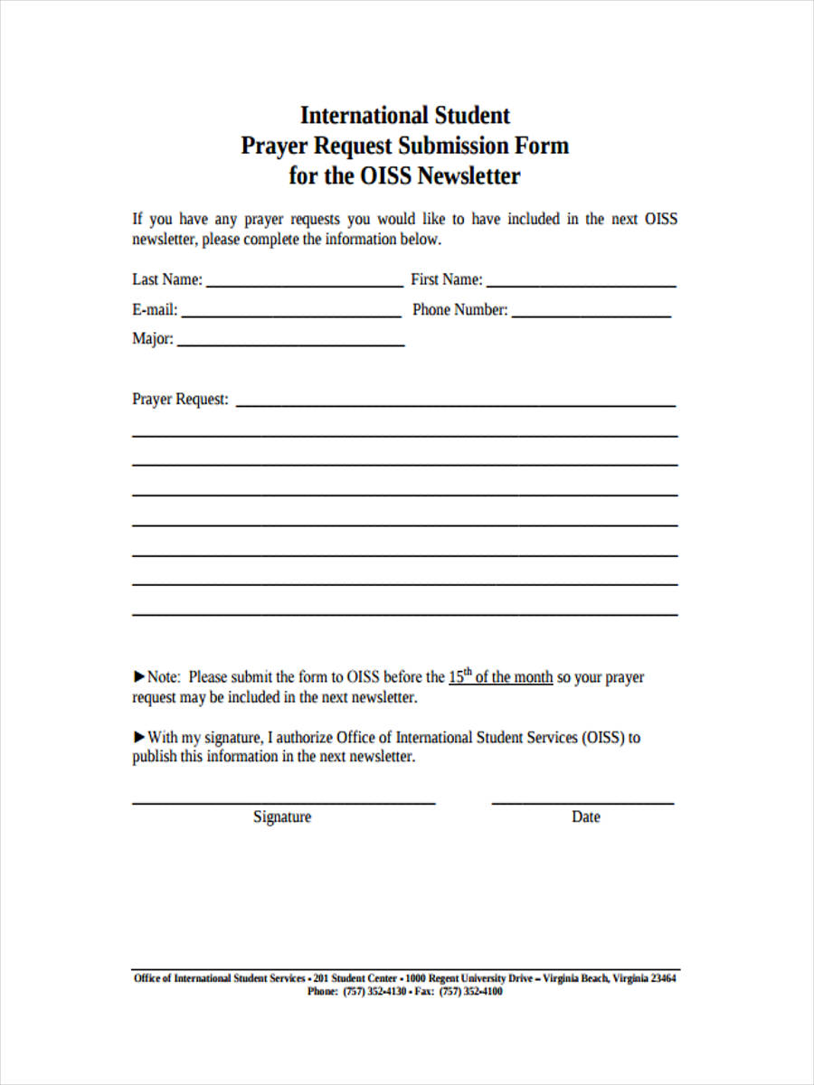 An earnest agreement form may be a short document, but it plays a major role in the purchase or sale of a property. Free 9 Prayer Request Forms In Pdf
