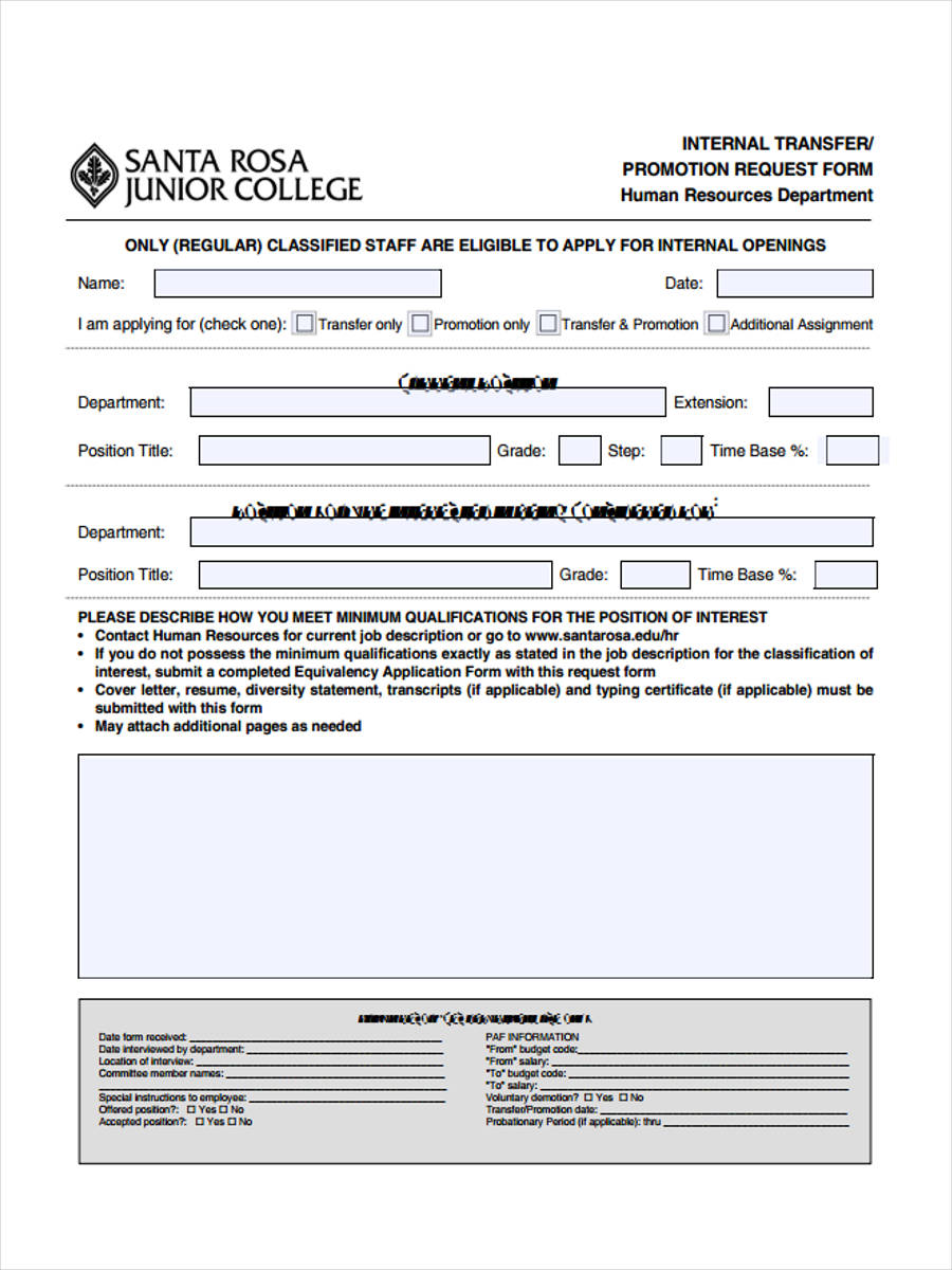 A cover letter provides a formal, written introduction to a company, a resume or a cv submission. FREE 8+ Promotion Request Forms in PDF | Ms Word