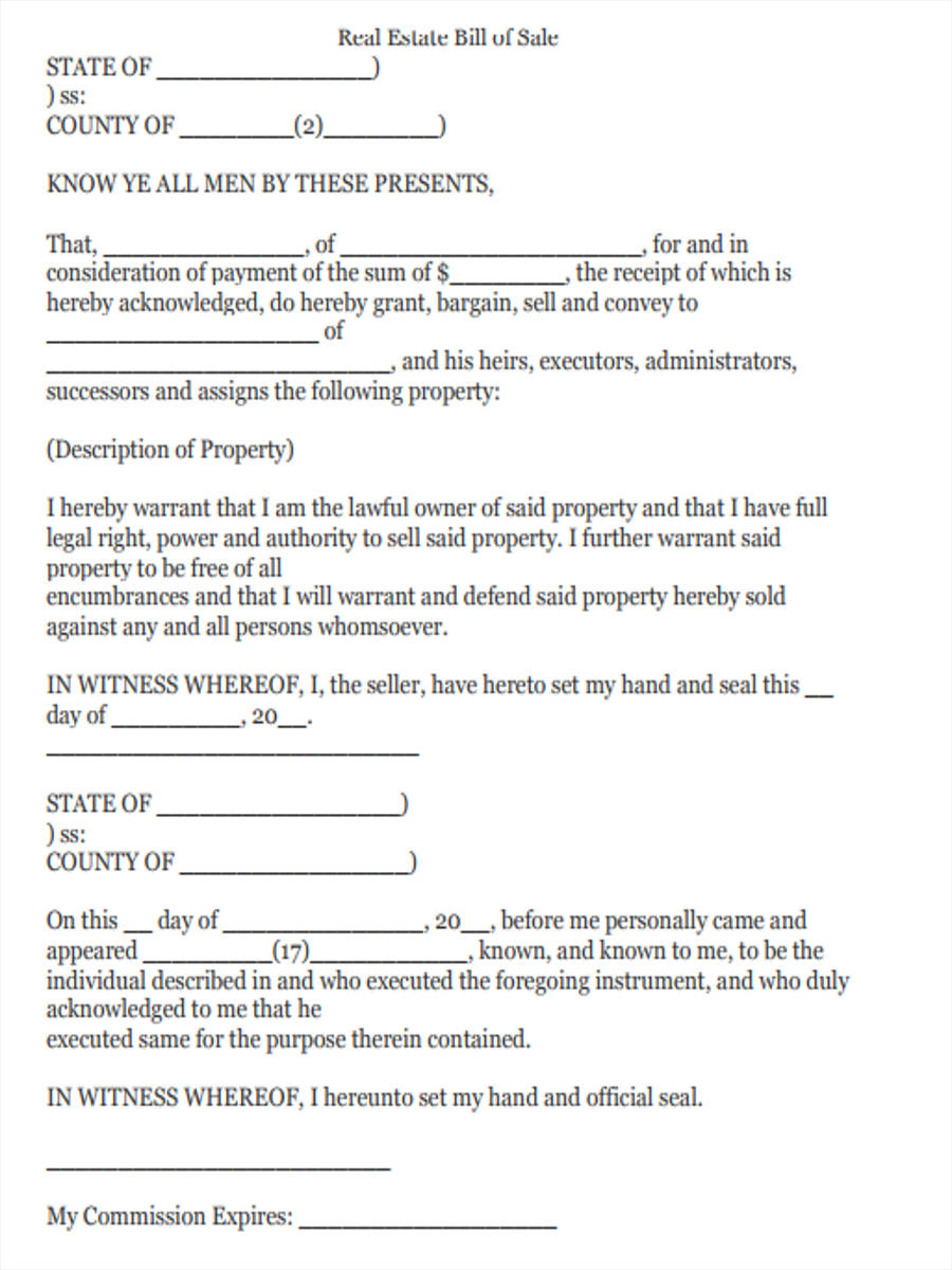free 6 real estate bill of sale forms in pdf