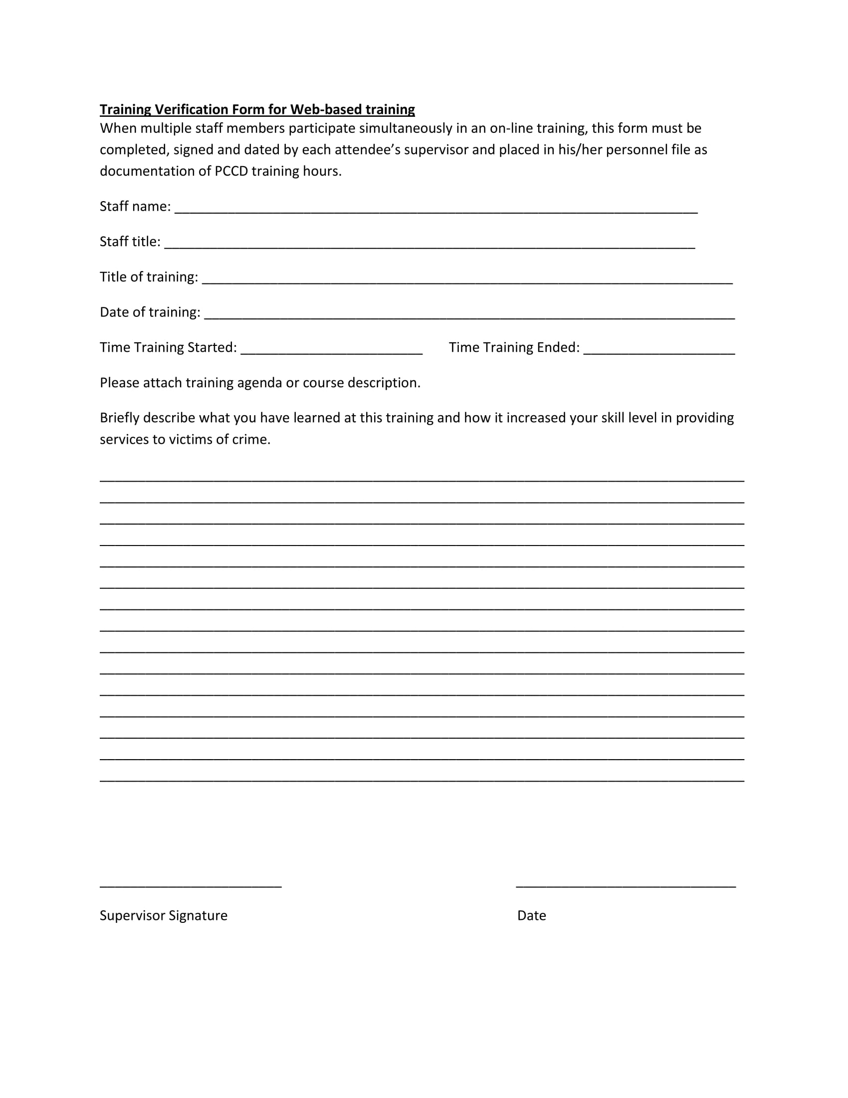 Training Completion Form Template