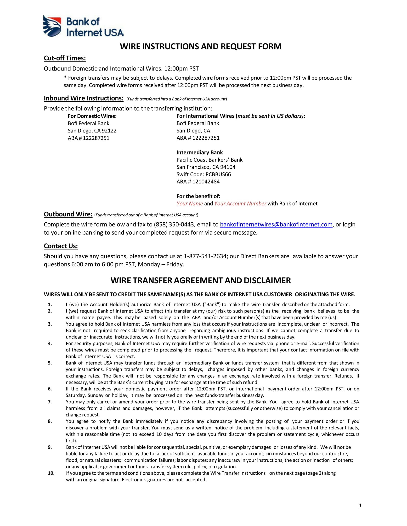 Wire Instructions Template Wire Instructions Template