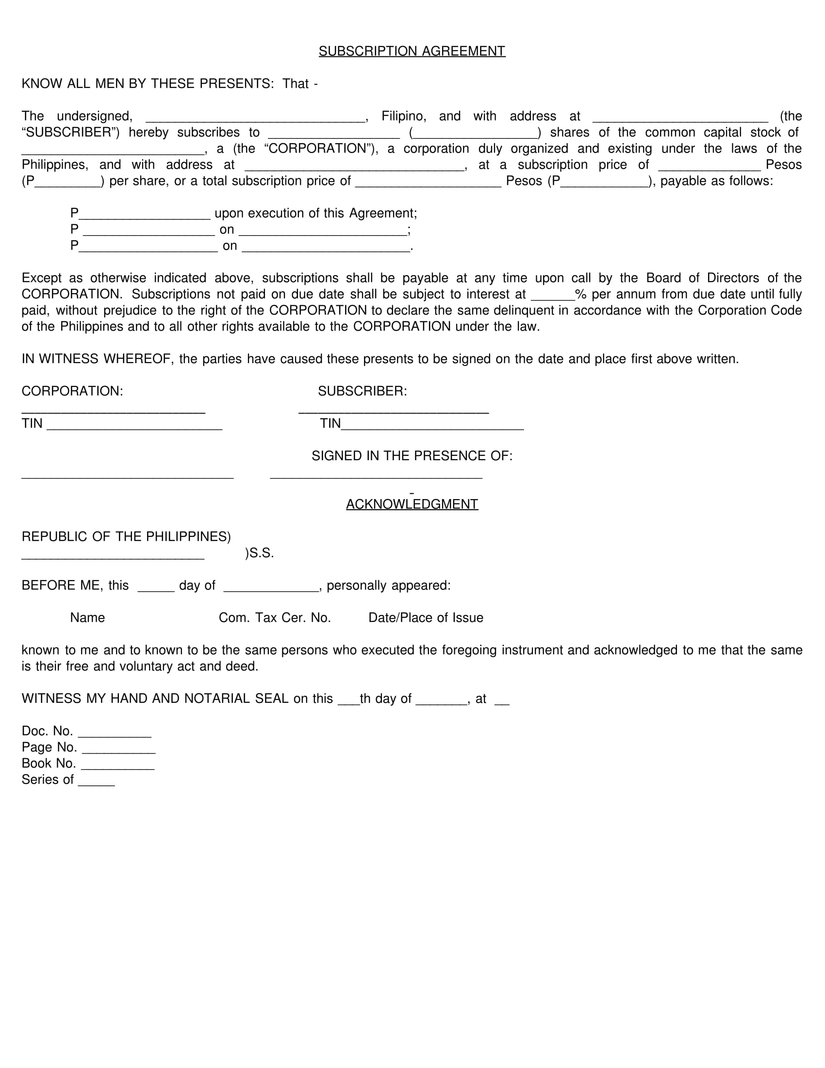 If you're a private investor in a company, you're known as a subscriber. Free 4 Share Subscription Agreement Forms In Pdf