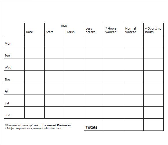 9 blank timesheet templates free sample example format