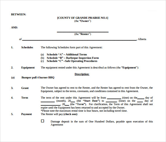 14 equipment rental agreement templates sample templates