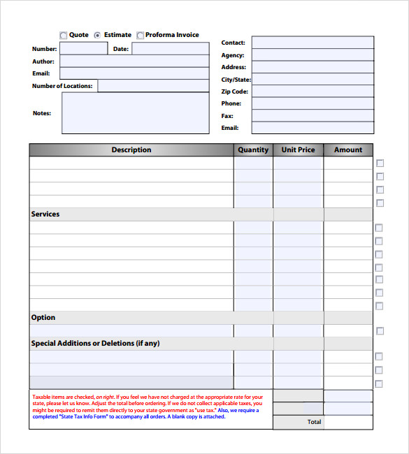 8 estimate invoice templates to download for free sample templates