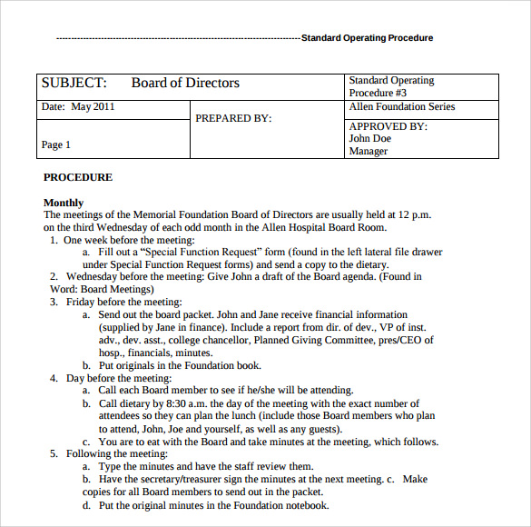 Sops are 'detailed, written instructions to achieve uniformity of the performance of a specific function.' use these standard operating procedure (sops) . Free 8 Sample Procedure Manuals In Pdf Ms Word