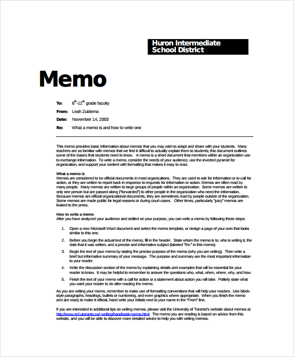 However, a student memo isn't as brief as most memos. Sample Formal Memo Template - 7+ Free Documents Download in Word, PDF