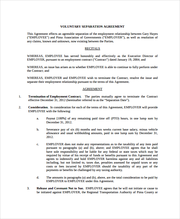 Simply download your favorite template and fill it in. FREE 10+ Sample Employment Separation Agreement Templates in PDF | MS Word | Google Docs | Pages