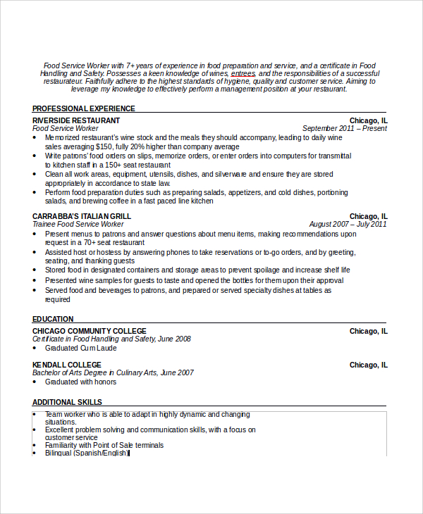 Waiters take customers' orders, relay them to the kitchen, and bring out food and drinks. Free 6 Sample Waiter Resume Templates In Pdf Ms Word