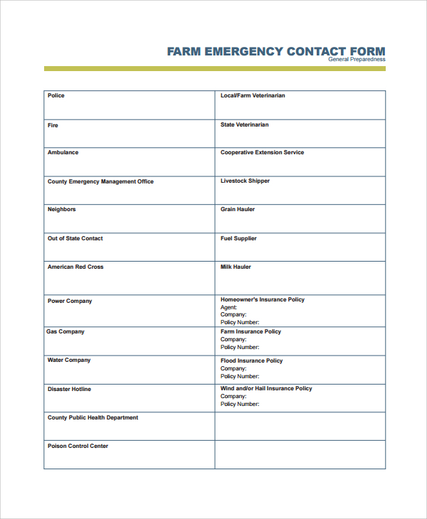 free 8 emergency contact form samples in pdf ms word