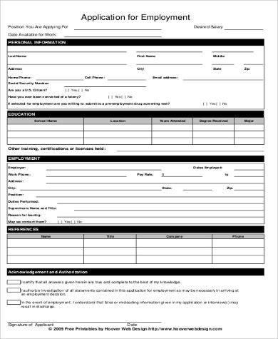 free 6 sample printable job application templates in pdf