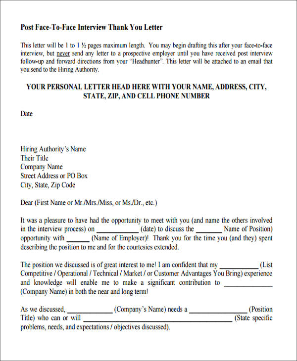 Saying thank you to show your appreciation to friends and family is really important but it's equally important in business. FREE 6+ Sample Post Interview Thank You Letter Templates in MS Word | PDF