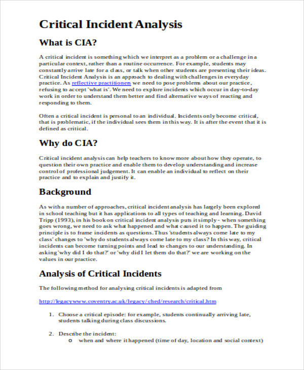 Sep 22, 2021 · an incident report template is a tool used to record incidents such as injuries, near misses, accidents, property damage and more. FREE 8+ Critical Analysis Templates in Google Docs | MS Word | Pages | PDF