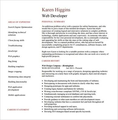 If you already have the program installed on your computer, it's a free way to get a resume. FREE 9+ Professional Web Developer Resume Samples in PDF | MS Word