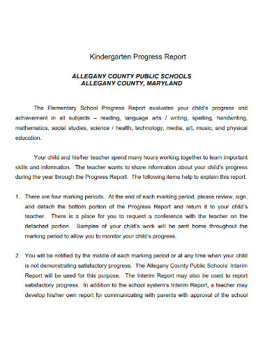 Kindergarten general report card comments · 1. Free 10 Kindergarten Progress Report Samples Mid Year Weekly Student