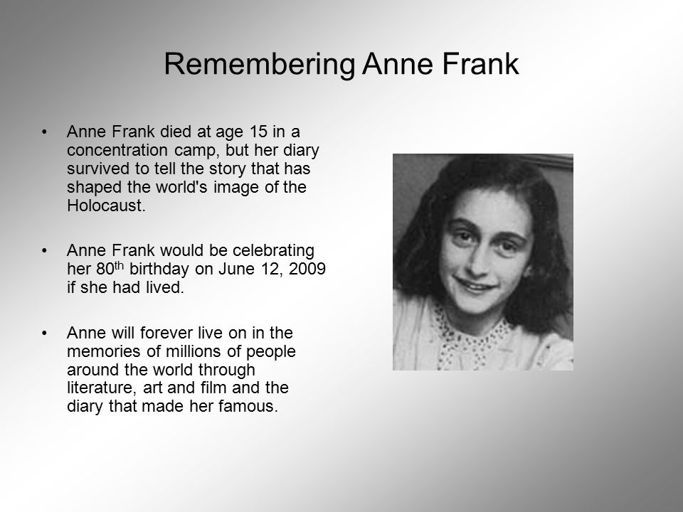 Seventy years ago, anne frank died of typhus in a nazi concentration camp at the age of 15. Remembering Anne Frank Photos From Anne Frank In The World A Time Line Of Events Yesterday And Today Ppt Download
