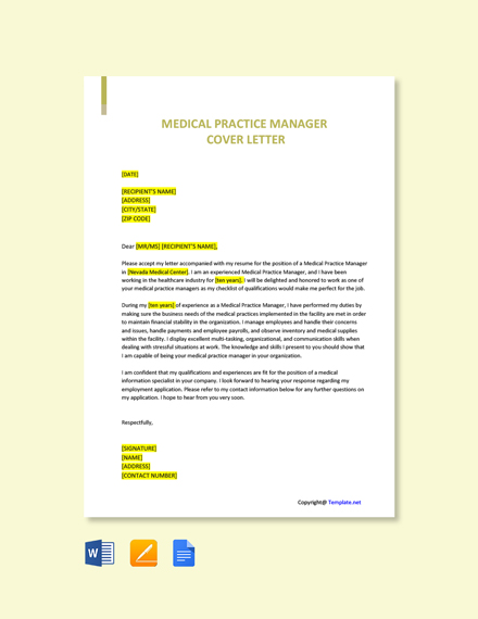 I would like to offer my services for the foreseeable future and look&nbsp;. Free Medical Practice Manager Cover Letter Template Google Docs Word Apple Pages Template Net