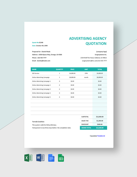 We may earn commission on some of the items you choose to buy. 4 Advertising Agency Quotation Templates Free Downloads Template Net