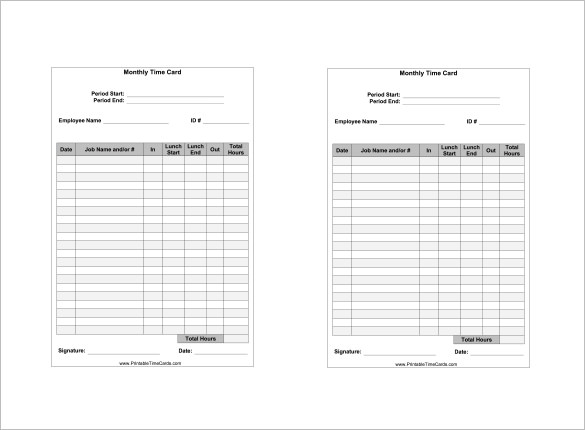 11 printable time card templates doc excel pdf free
