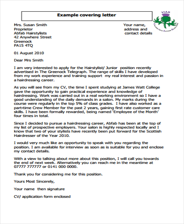 I passed the info along to friend number. 9 Hair Stylist Cover Letters Free Premium Templates