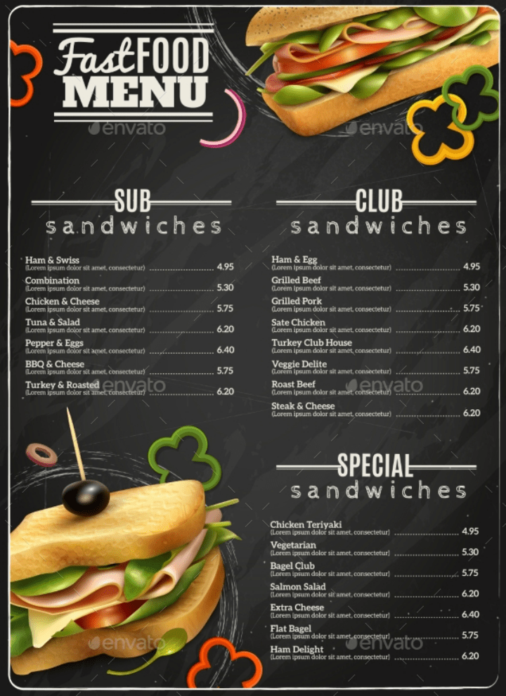 Bueno, suponemos que dada la popularidad de las hamburguesas más o menos tenéis una idea de cómo son. 22+ Sumptuous Sandwich Menu Designs - PSD, AI | Free