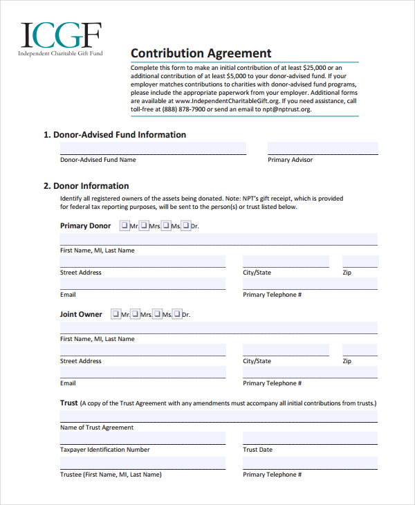 From the effective date until march 31, 2019, unless terminated early under the contribution agreement. 10 Contribution Agreement Templates Pdf Doc Free Premium Templates