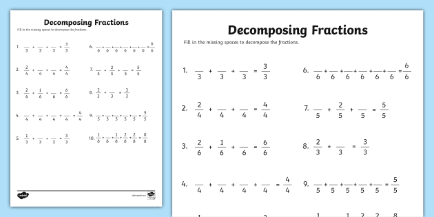decomposing fractions activity teacher made