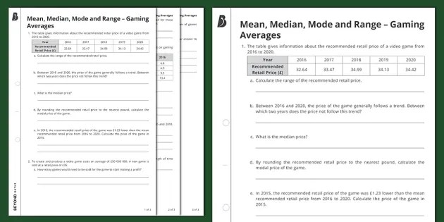 mean median mode and range gaming averages