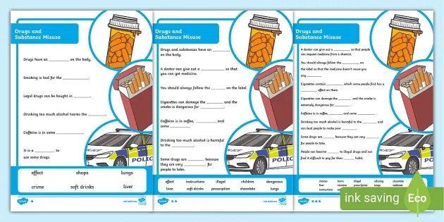 drugs and substance misuse fill in the blanks worksheet