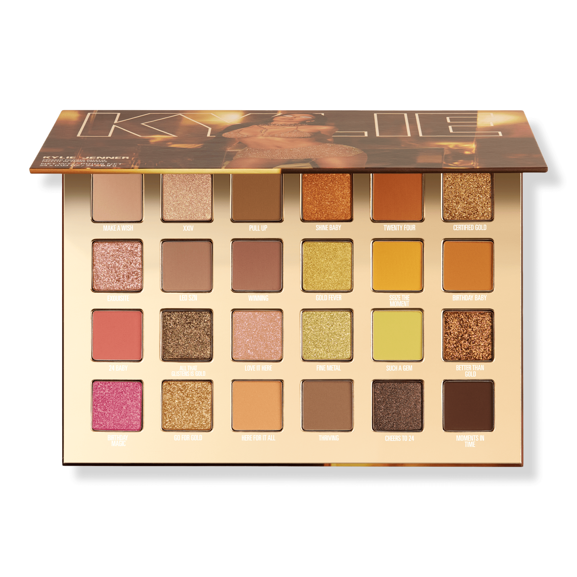 Banana split, french vanilla, salted caramel (jenner's favorite), cotton candy (jenner's other . Kylie Cosmetics 24k Birthday Collection Pressed Powder Palette Ulta Beauty