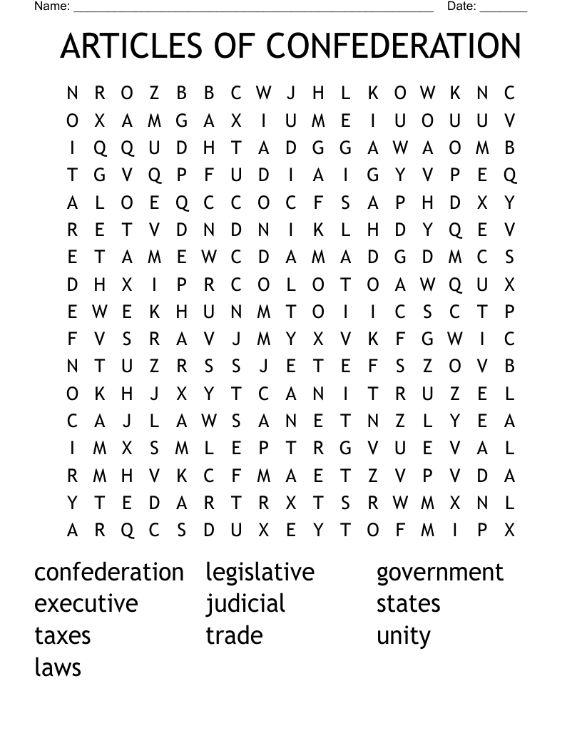 The articles of confederation created a national government with limited powers. Articles Of Confederation Word Search Wordmint