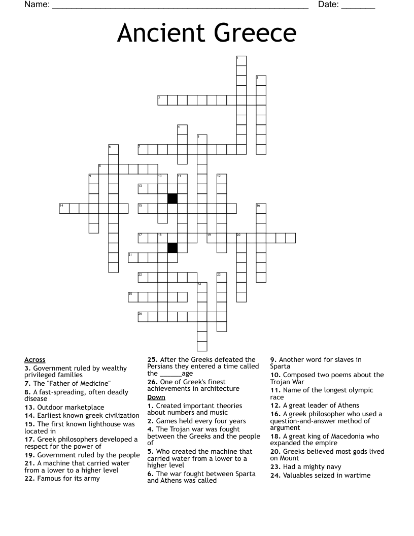 From the clues, think of the word in your own language, then look for (and learn !) an english translation that will fit in the crossword puzzle. Ancient Greece Crossword Wordmint