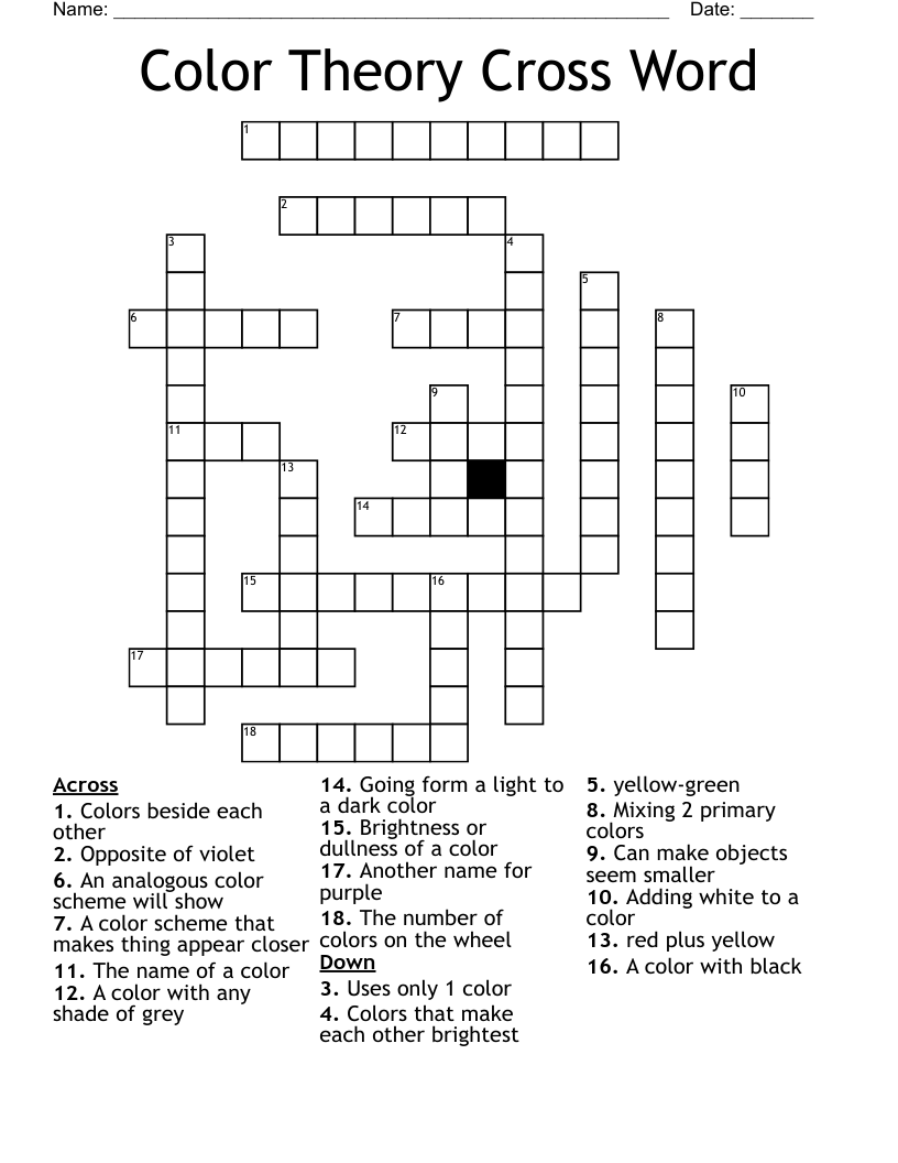 Painting instructions.you can only use the primary colors . Color Theory Cross Word Wordmint