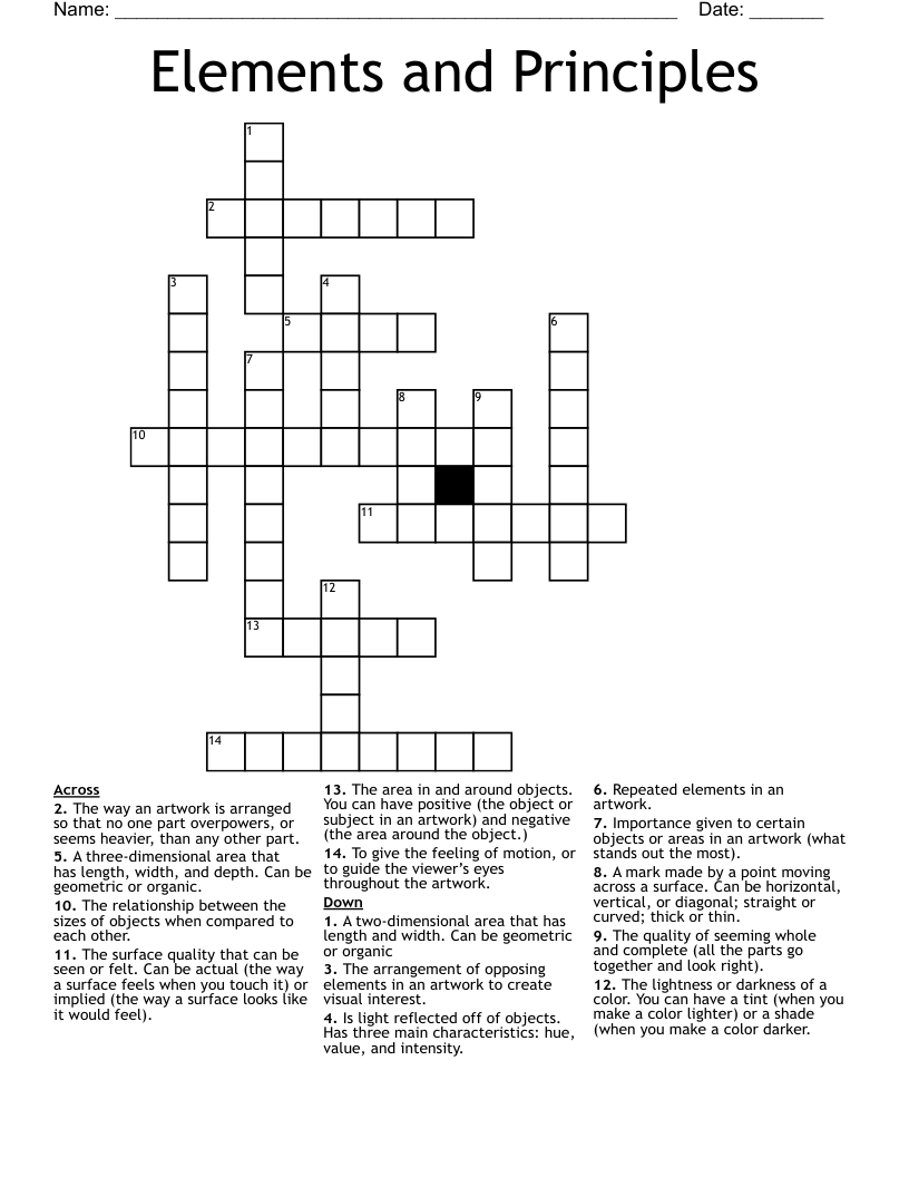 Elements Of Art And Principles Of Design Crossword / Art Education