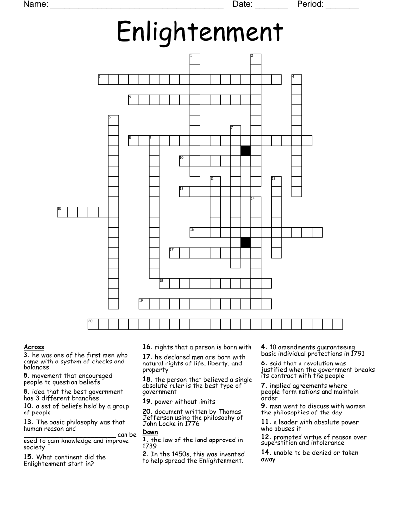 Start studying chapter 22 section 3 & 4: Enlightenment Thinkers Crossword Wordmint