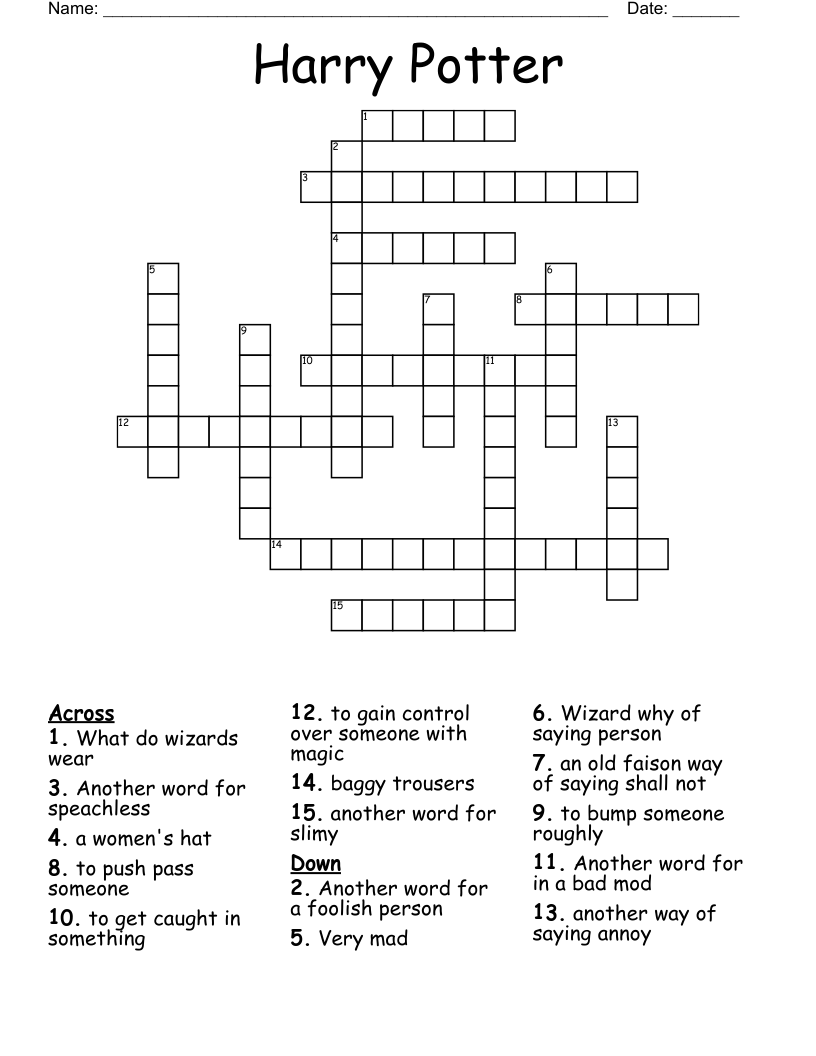 harry potter crossword wordmint