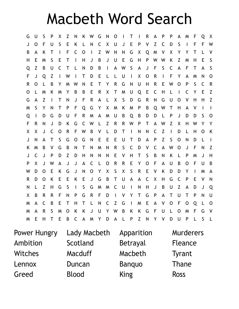 Here, your modern vocabulary lesson. Similar To Macbeth Themes Word Search Wordmint